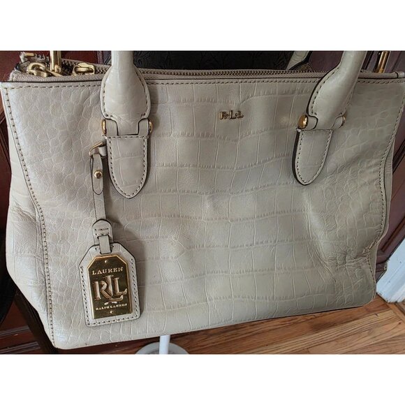 Lauren Ralph Lauren Lanesborough Double Zip Shopper Embossed Leather Croc Bag - Picture 6 of 13